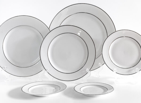 White Double Silver Banded Porcelain Pattern